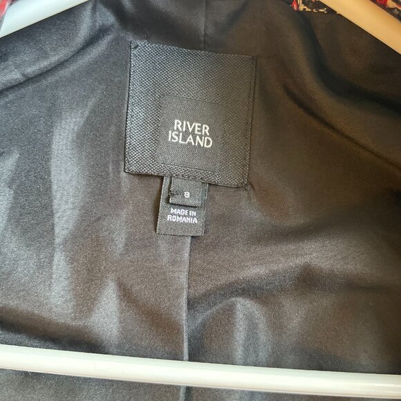 River Island Red Check Boucle 3/4 Sleeve Jacket - Picture 5 of 6